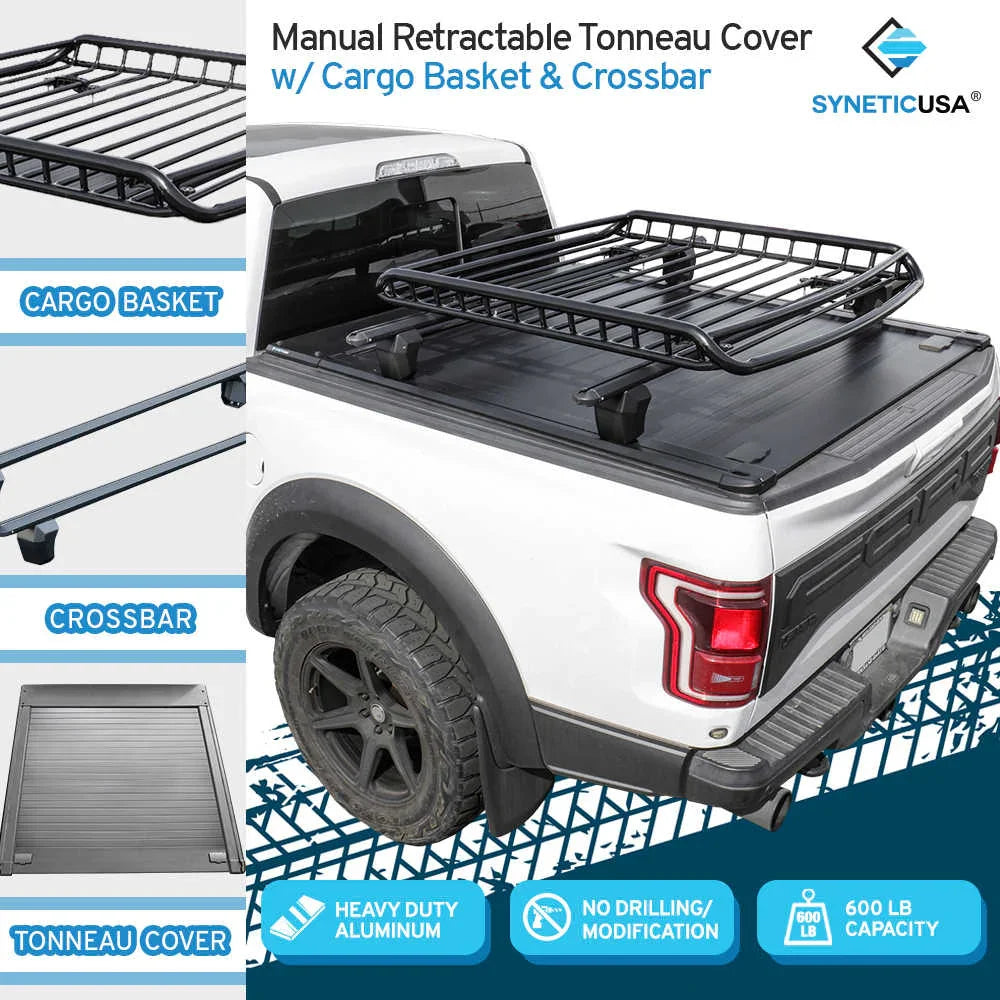 CargoMax Trio Pack - MR Retractable PRO Tonneau Cover + Crossbar + Cargo Basket