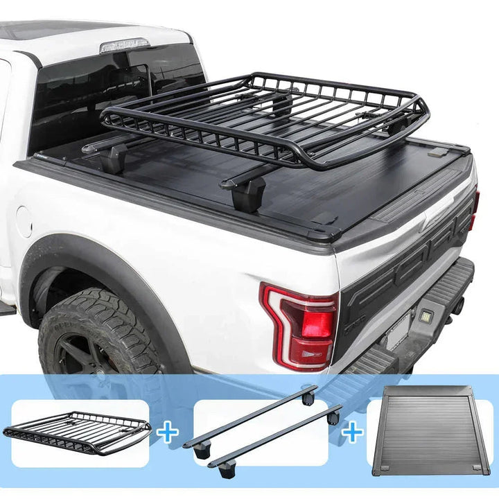 CargoMax Trio Pack - MR Retractable PRO Tonneau Cover + Crossbar + Cargo Basket
