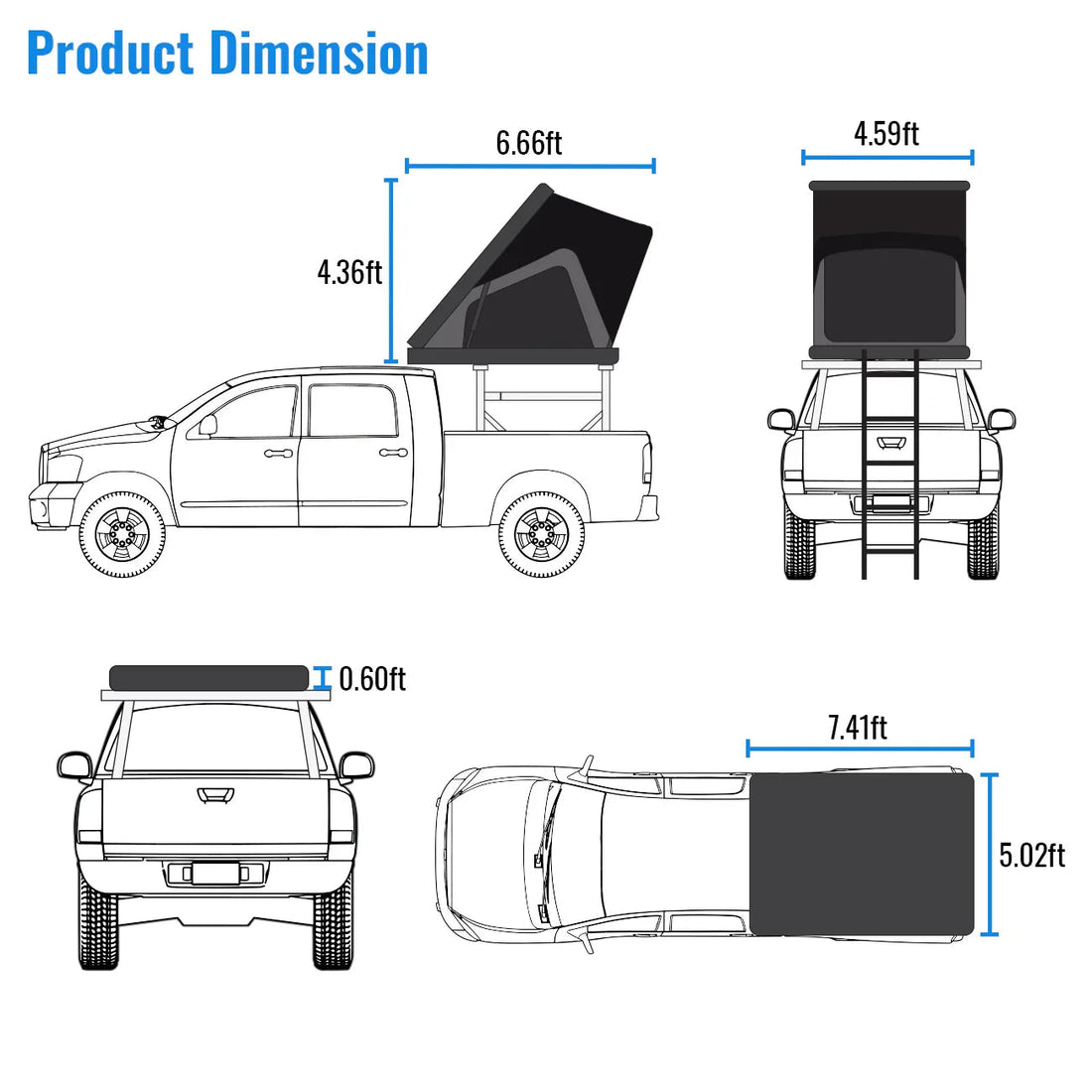 Wild Land Overland Roof Top Tent - Bush Cruiser Pro 140cm